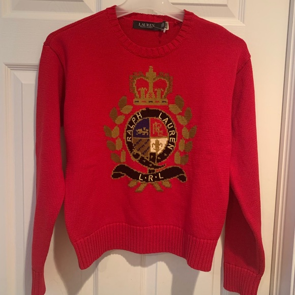 NWOT Ralph Lauren Red and Gold Crest 100% Cotton Sweater - Picture 3 of 12